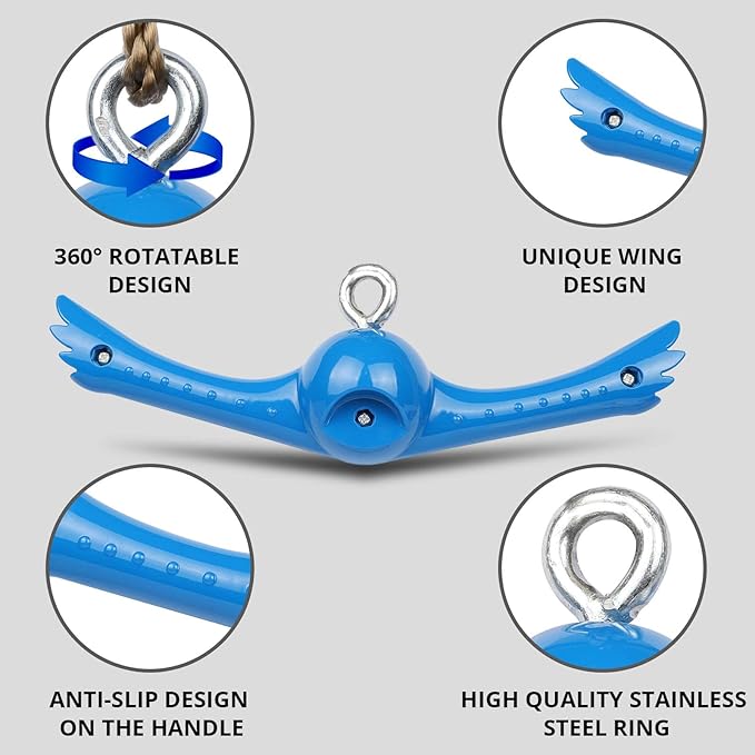 Ninja-Twister Swing Spins Set: Slackline Attachments - 360° Handle Twist-Spin Flips Toy Activate Ninja Powers Warrior Accessories Kids Hang Toys for Playground Backyard Blue