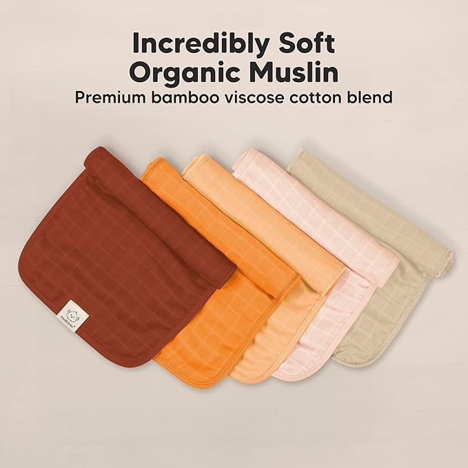 5-Pack Cotton Muslin Burp Cloths Baby Girls, Boys - Soft & Absorbent Spit Up Burp Rags, Large Muslin Towel, Cotton Wash Cloths for Babies, Newborn, Infant, No Shrink, Durable, Neutral (Sahara)