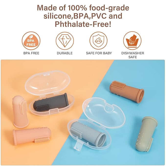 Baby Finger Toothbrush with Case, Food Grade Silicone, BPA Free, 2-Pack (Sand+Shifting Sand)