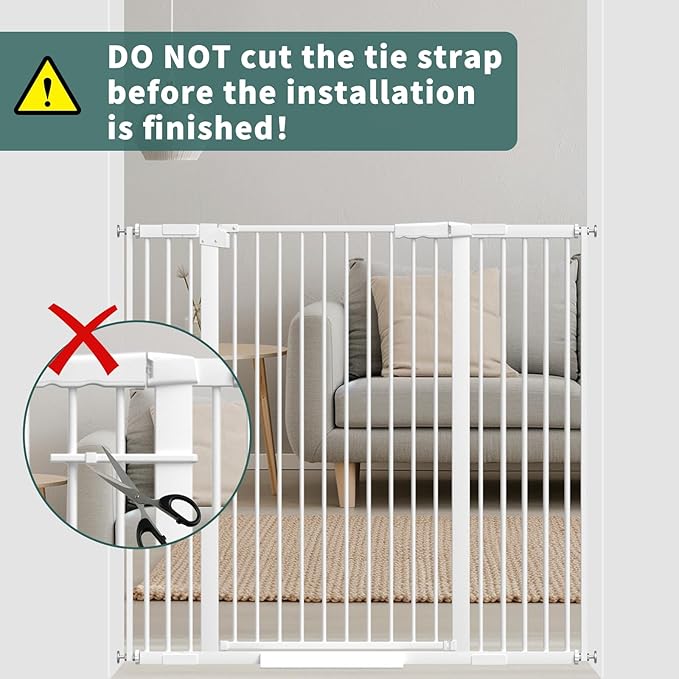 40.55" Tall 1.37" Ultra Narrow Spacing Dogs Pets Baby Gate for Doorway Hallway Safety Proof Indoor 69.48-77.36" Extra Wide Puppy Pressure Mounted No Drill Walk Through White Metal