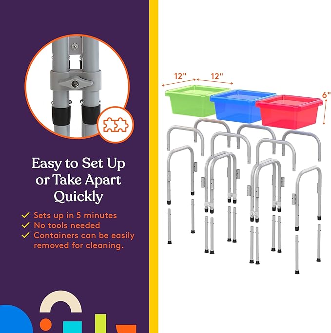 Special Supplies Sensory Activity Table for Kids and Toddlers -with Plastic Buckets and Beach Toys for Interactive Learning - Water, Sand, and STEM Play (Three Buckets - Green + Blue + Red)