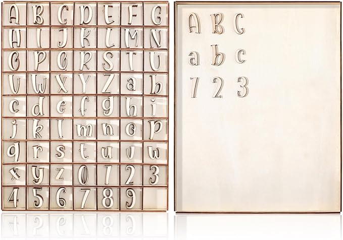 Geelin 248 Pcs 1 Inch Wood Alphabet Letters Numbers with Storage Box Blank Unfinished Wooden Letters Numbers with Rustic Storage Tray for Spelling Learning Education DIY Crafts