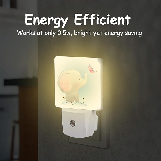 Cute Baby Elephant Play Butterfly Night Light Plug into Wall with Dusk to Dawn Sensor Energy Efficient LED Nightlight for Women Girls Boys Room Decor,Hallway,Kitchen,Bathroom,Nursery,Stairs