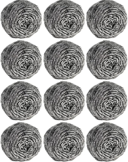 12Pcs Steel Wool Scrubber Pads for Cleaning Dishes, Pans, Pots, Ovens, Grills, Sinks - Stainless Steel Scrubbers for Kitchen, 12 Pack