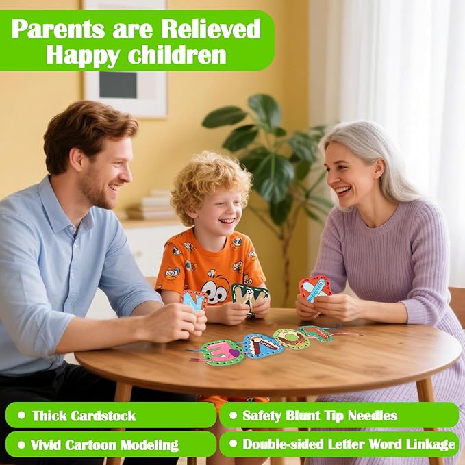 Vodolo 26pcs Lacing Cards,Travel Sewing Kit for Kids,Lacing Letters Sequencing Cards Threading Toy,Double Sided Sewing Cards Fine Motor Skills Threading Learning Toys,Classroom Must Haves Supplies