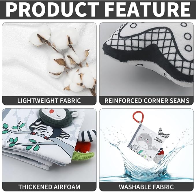 Baby Activity Travel Mobile Arch Bassinet Toy, Black and White High-Contrast Crib Toys, with Rattle and Book, Strolle,Pram and Crib Attachment with Hanging Toys (Ocean)