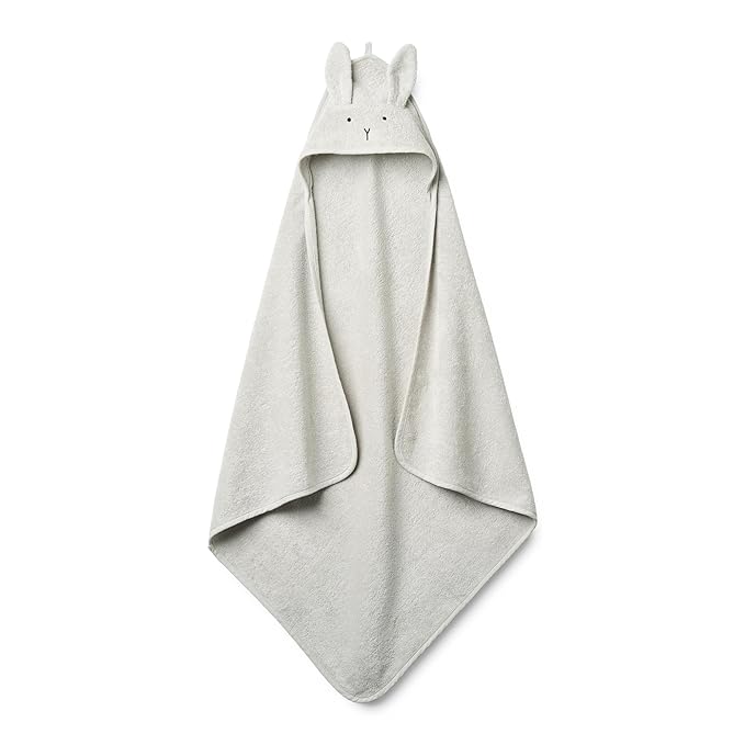 Baby Hooded Towel – Organic Cotton Baby Bath Towels – Baby Towels for Baby Boy, Baby Girl, Large 32" x 32" Super-Soft and Absorbent Baby Towels for Newborn (Rabbit - Pearl Grey)