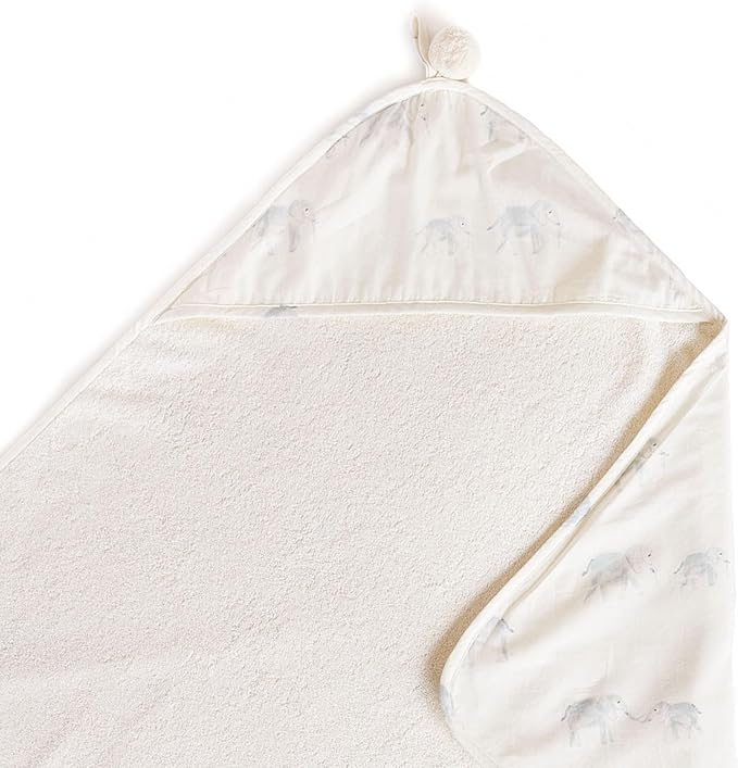 PEHR Hooded Towel, Follow Me Elephant | Absorbent French Terry & Soft Brushed 100% Cotton | 30” x 30”