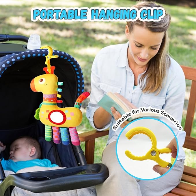 Baby Toys for 3 6 9 12 Months, Bassinet Toys for Infant & Toddlers, Crib Stroller Hanging Doll for Stimulating Baby’s Senses and Developing Motor Skills (Giraffe)