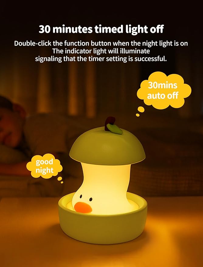 Pear Duck Night Light, Rechargeable Bedside Touch Lamp, Portable Dimmable Sleep Nightlight, Cute Table Night Lamps, Gifts for Kids, Teens, Adults, Bedroom Office Home Decor(Green)