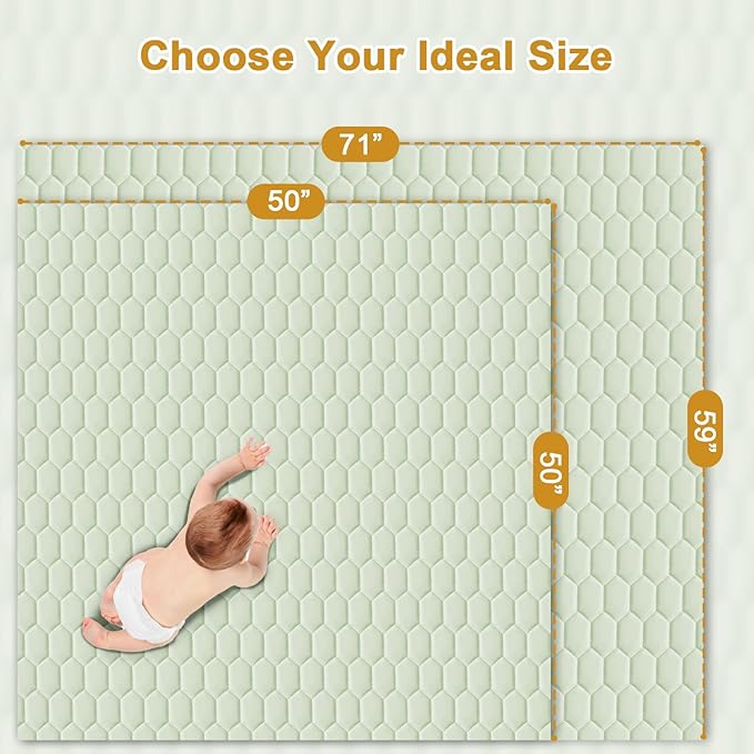 Premium Foam Baby Play Mat 71" x 59" with Removable Cover, Extra Thick Padding Playpen Mat, Non-Slip Floor Mat, Stylish & Easy to Clean for Crawling Baby, Infants & Toddlers, Green