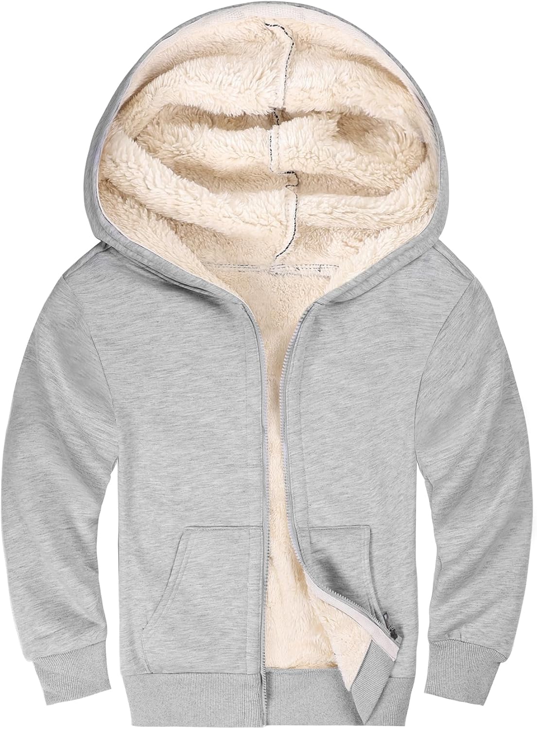 Gihuo Unisex Boy's Girls Winter Warm Sherpa Lined Zip Up Sweatshirt Fleece Jacket Kid's Hoodie Outerwear