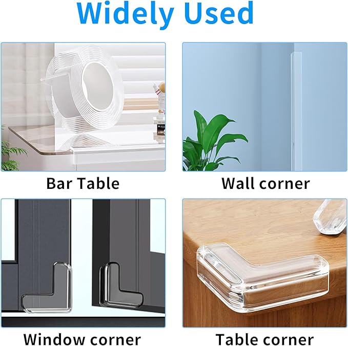 0.8 in x 16.4 FT,Edge Corner Protector Baby Proofing with 6 Corners,Soft Clear Furniture Table Corner Guard & Edge Safety Cabinet Door Bumper,Crib Bumpers,Window Sill Protector,Wall Protector