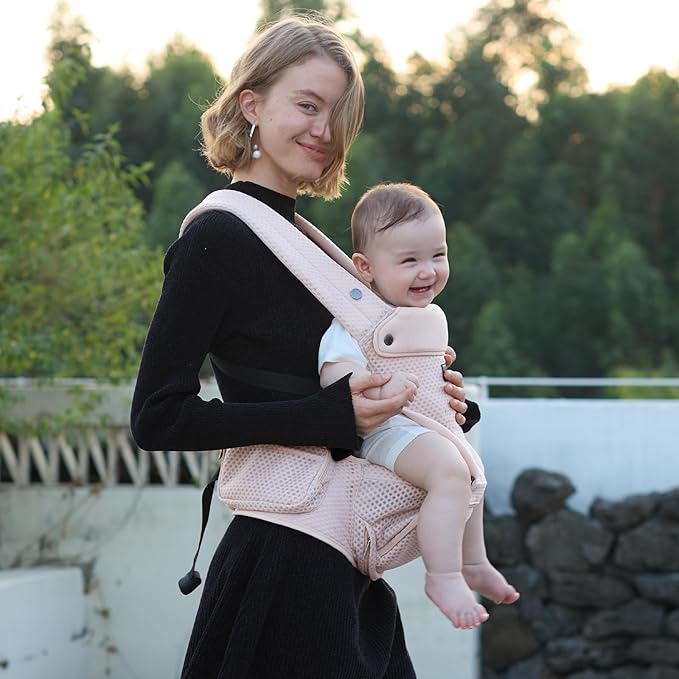 Momcozy Baby Carrier with Hip Seat, 2-in-1 Forward-Facing Carry for Active Babies, Detachable Hands-Free Carrier up to 44lbs, Breathable Infant Carrier Fits Waist Sizes up to 45 Inches, AirMesh Pink