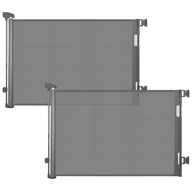 2-Pack Retractable Baby Gate for Stairs-33”Height, Expands up to 55”Width-Safety Gate for Infants, Toddlers, Dogs & Pets-Easy Install, Secure Closure, Gray Mesh Design for Indoor & Outdoor Use