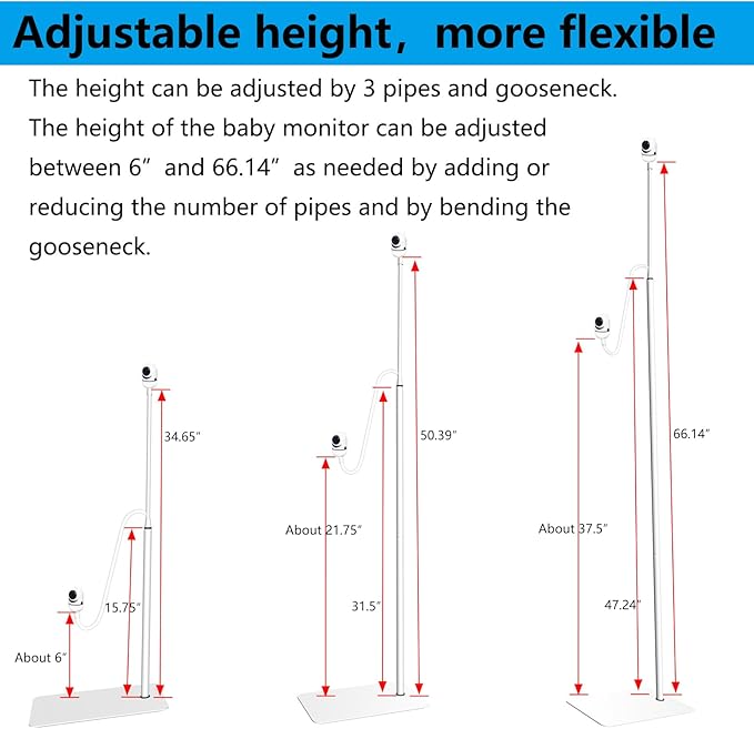 Floor Stand Monitor Mount with Arm Compatible with HelloBaby HB65 HB66 HB6550 HB6558 HB248, for Standing Baby, Floor Stand Baby Monitor Mount Holder Arm Floor Stand Camera Mount Holder for Hello Baby