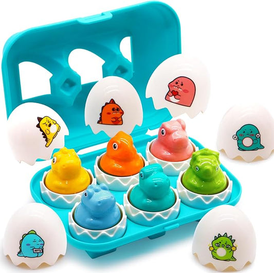 Dinosaur Egg Toys for Toddlers 1-3, Dino Matching Eggs Color Sorting Sensory Educational Learning Fine Motor Skills Shape Sorter Baby Puzzle Travel Game Montessori 1st Birthday Gifts Boy Kid