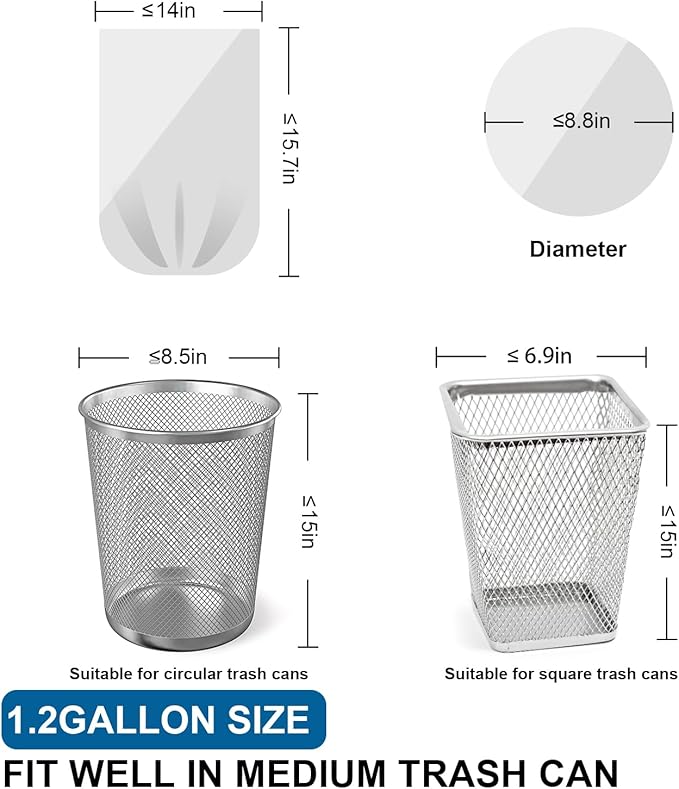 1.2 Gallon Mini Trash Bags Drawstring - 120 Count Thick Small Garbage Bags Unscented,White Trash Can Liners Strong Little Waste Basket Bags 4.5 Liter for Home Bathroom Office Car