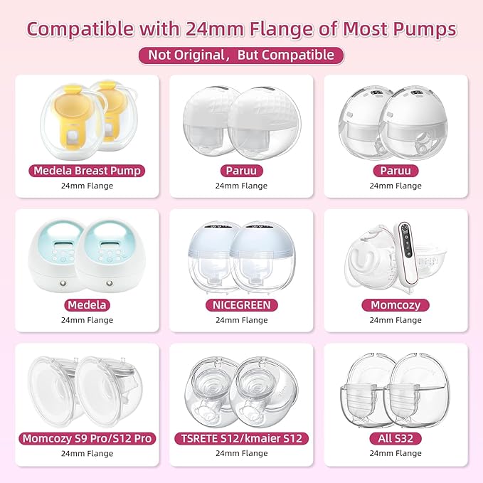 Flange Inserts 18mm 8PC Compatible with Momcozy S12 pro/S9 pro/S9/S10/S12/Medela/TSRETE/Spectra/Bellababy etc 24mm Wearable Breast Pump, Reduce 24mm Tunnel Down to Correct Size