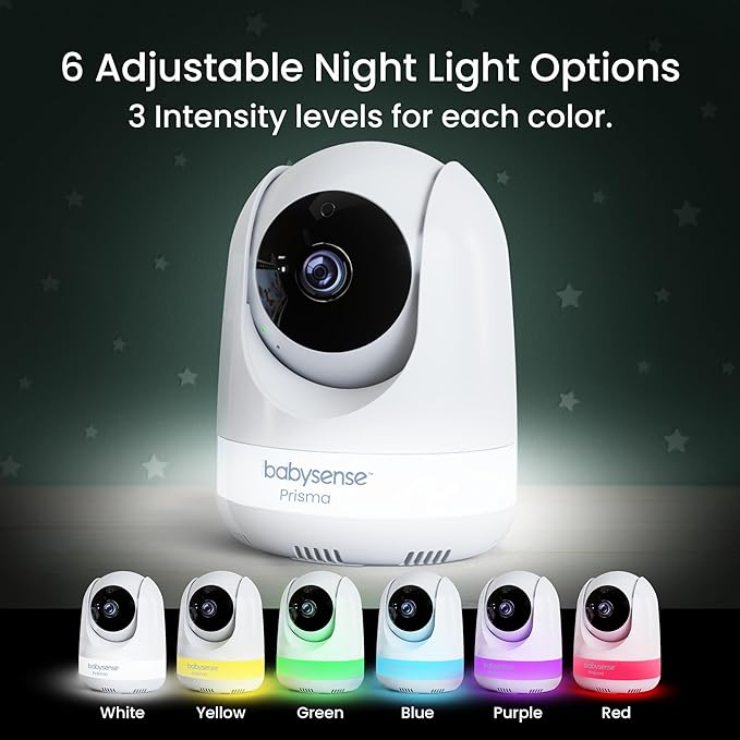 Babysense Prisma Baby Monitor with Camera and Audio, 5” HD Video Baby Monitor, 6-Color Night Light, Split Screen, Baby Sound Machine with White Noise & Lullabies, Secure No WiFi
