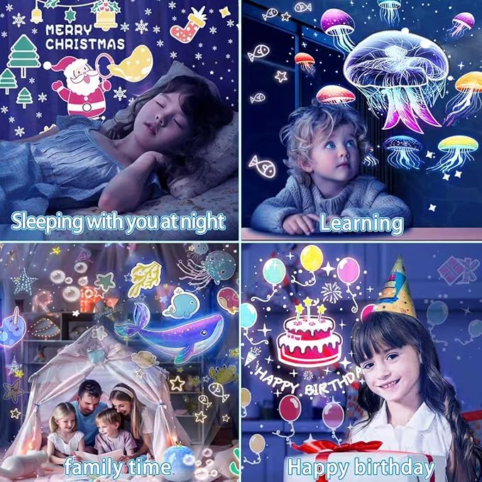 21 Sets of Films Ocean Night Light Projector, Kids Projector for Bedroom，Stars Projector for Ceiling, 360 Degree Rotation Jellyfish Kids Night Light for Decorating Birthdays,Christmas Gifts