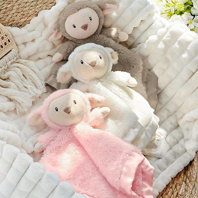 Baby Security Blanket for Boys Girls, Lovey Soft for Newborn Cute Lamb Snuggle Toy Plush Stuffed Animal, White 13.5 Inch