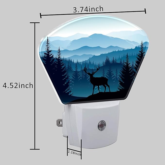 Blue Misty Mountains Plug in Night Lights, Deer Nightlight Plug Into Wall Dusk to Dawn Sensor for Kid Girls Boys Women Men Bedroom, Hallway, Kitchen, Bathroom, Stairs Decor