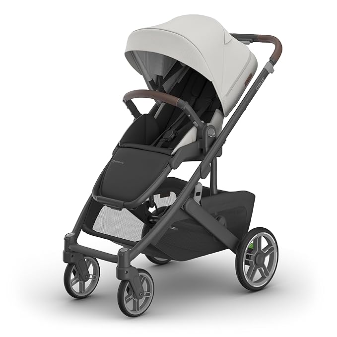 UPPAbaby Cruz V3 Stroller - from Birth + Car Seat Compatible - Full-Size, Reversible Seat - Infant Insert, Bug and Rain Shields Included - Savannah (Pearl Gray Jacquard/Carbon Frame/Chestnut Leather)