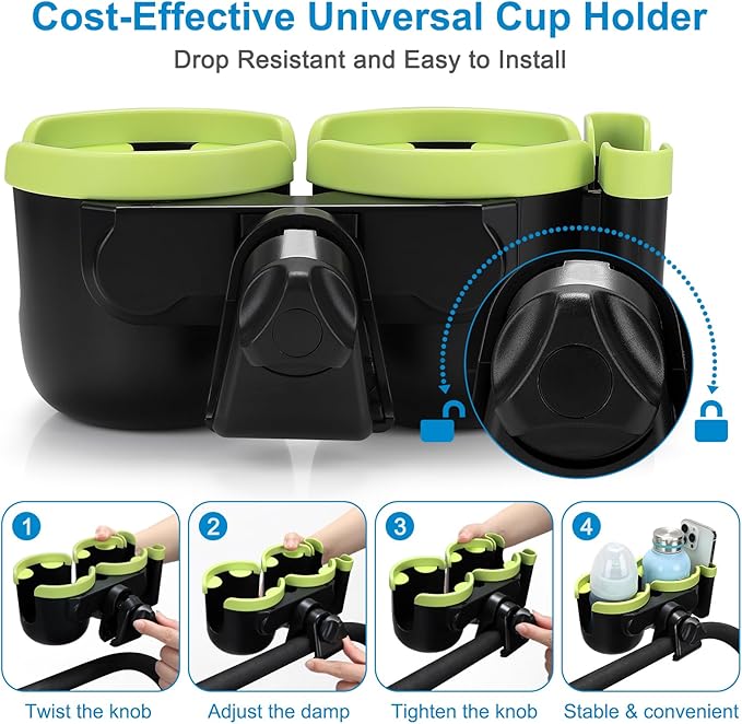 Accmor Stroller Cup Holder with Phone Holder, Bike Cup Holder, Universal Cup Holder for Uppababy Nuna Doona Strollers, 2-in-1 Cup Phone Holder for Stroller, Bike, Wheelchair, Walker, Scooter