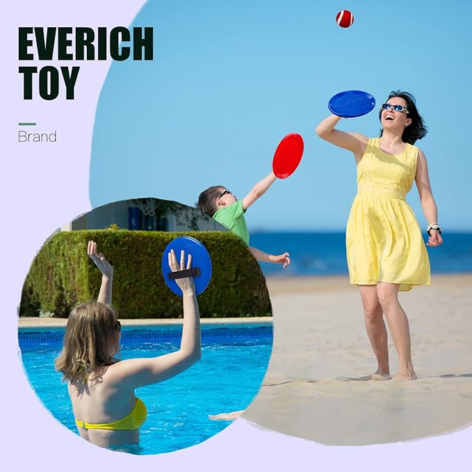EVERICH Upgraded Toss and Catch Ball Game Set - Indoor and Outdoor Games for Kids 3-12, Beach Sand Pool Water Toy Includes 2 Paddles 2 Sticky Balls, Great Birthday Easter Gifts for Boys Girls