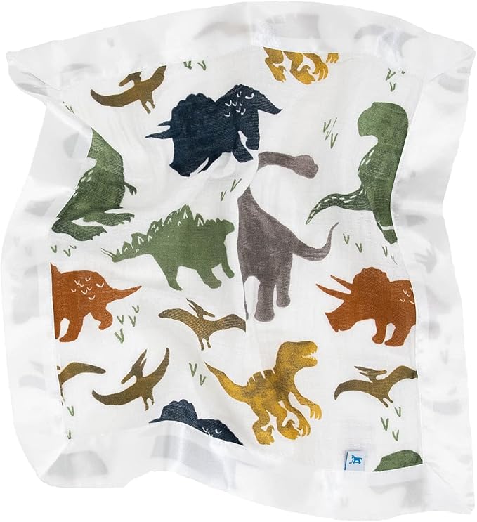 Little Unicorn Security Blankets 3 Pack | 100% Cotton Muslin with Satin Border| Super Soft and Breathable | Baby, Infant, Toddler | Lovey for Boys and Girls | Dino Friends