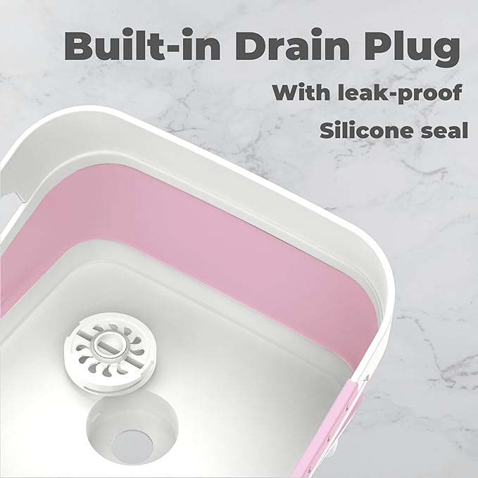 Wash Basin for Baby Bottles, Foldable, Versatile Wash Tub for Kitchen, RV, Outdoor Camping Sink, Sturdy & Easy to Clean, Space Saving Plastic Dish tub (Pink)