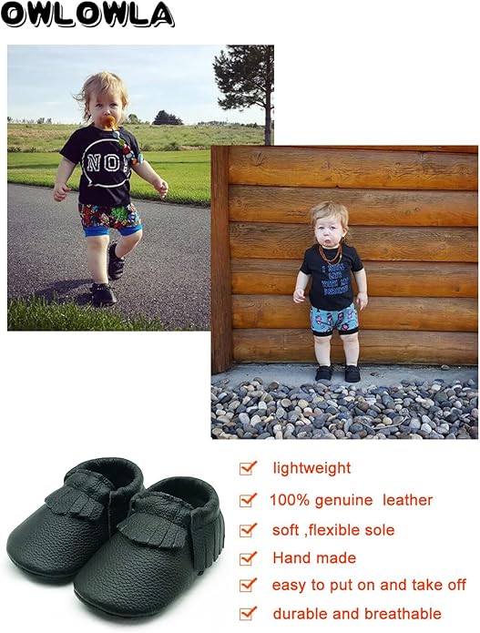 OWLOWLA Baby Moccasins Soft Sole Leather Baby Shoes Infant Toddler Pre-Walker Shoes Baby Boy Girl
