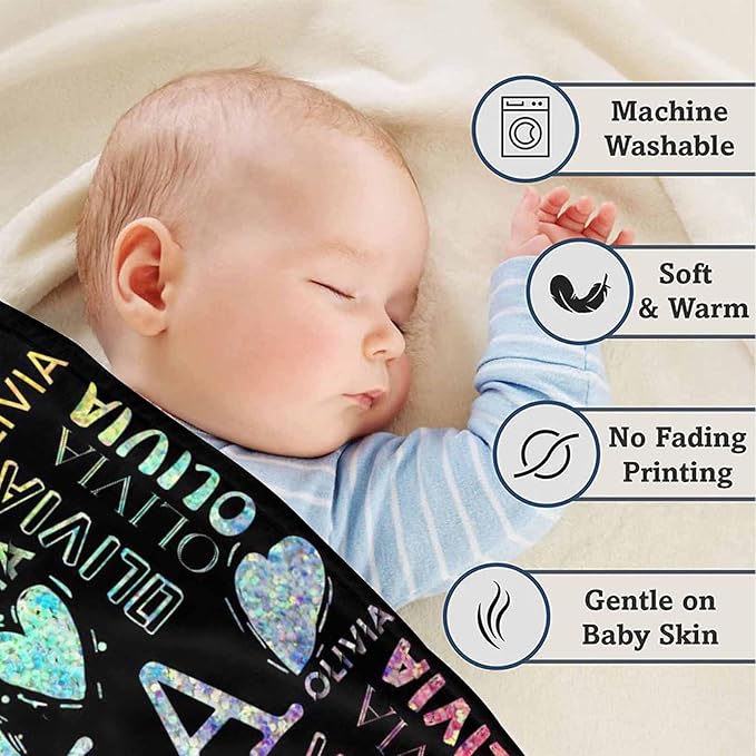 Artsadd Custom Baby Blanket with Name for Kids Girls Personalized Loves Blankets for Adults Customized Name Nursery Bed Blanket Christmas Birthday Gift for Daughter Son Newborn Baby