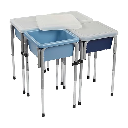 ECR4Kids 4-Station Sand and Water Adjustable Play Table, Sensory Bins, Navy/Powder Blue