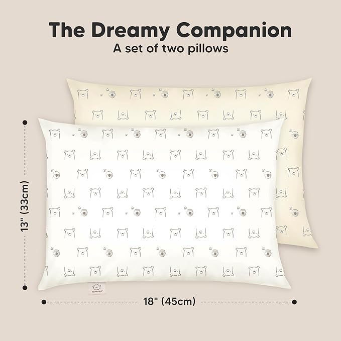 KeaBabies 2-Pack Toddler Pillow 13x18 - Soft Organic Cotton Kids Travel Bed Pillows for Sleeping, School, Nap, Machine Washable, Toddlers 2 to 5, Pillowcase Sold Separately (Bumble Bear)