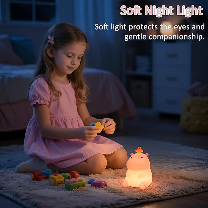 Ammonite Hippo Night Light, Cute Hippopotamus Lamp for Kids, Soft Silicone Nursery Nightlight LED Touch Light, Kids Bedroom Decor as Xmas Birthday Gifts
