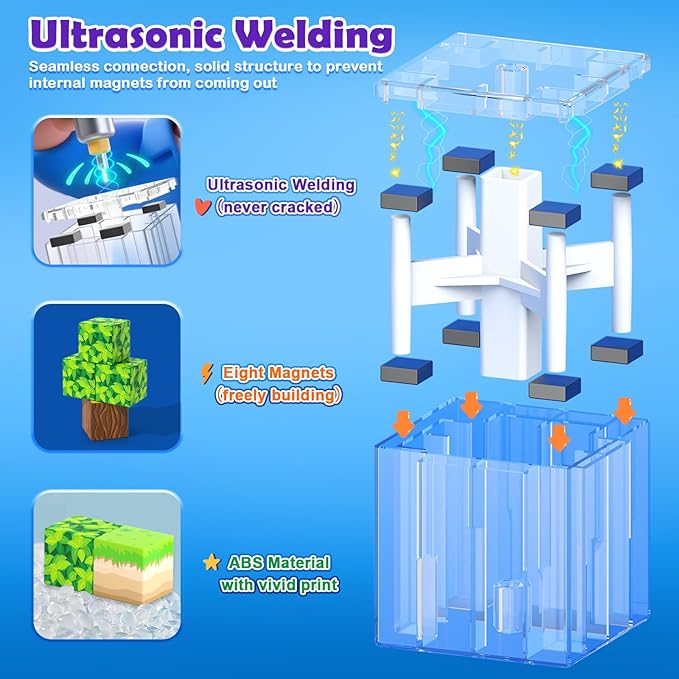 100PCS Magnetic Blocks Building Toys, Gem Cave Adventure Building Craft, Learning Sensory Toys for Boys Girls Age 3-12, Game Gift for Kids Little Gamers (0.8 inch)