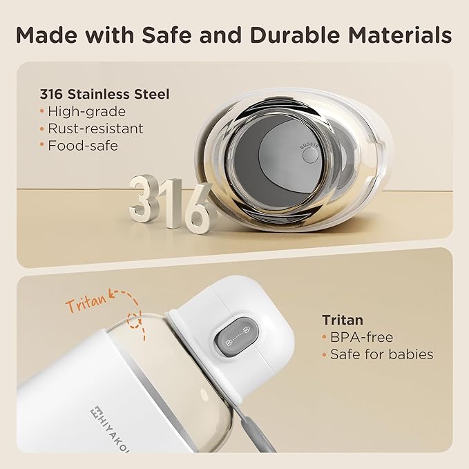 Portable Water and Milk Warmer, HIYAKOI Bottle Warmer On The Go Fast Heating for Baby Formula Breastmilk, 6 Hour Keep Warm, 9oz