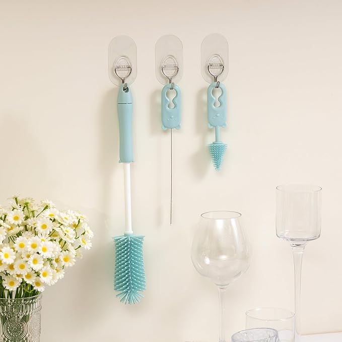 Chemimoso Silicone Bottle Cleaning Brush, 13.4in Long Handle Water Cup Bottles Cleaner for Baby Bottles, Stanley Mug, Sports Bottle, Glass Vase, with a Tiny Cup Lid Gap Cleaning Brush, z Blue