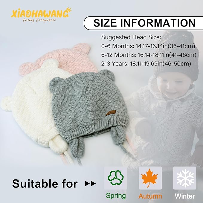 XIAOHAWANG Baby Hat Cute Bear Toddler Earflap Beanie Warm for Fall Winter