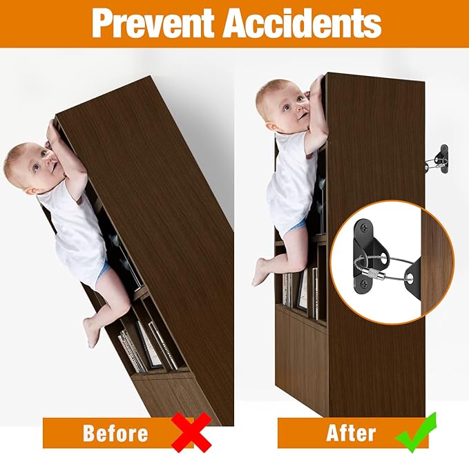 Furniture Anchors (10 Packs) Anti Tip Furniture Anchors for Baby Proofing, Furniture Wall Anchor Earthquake Straps for Furniture Dresser Wall Safety Anchor Furniture Fasteners to Wall, Black