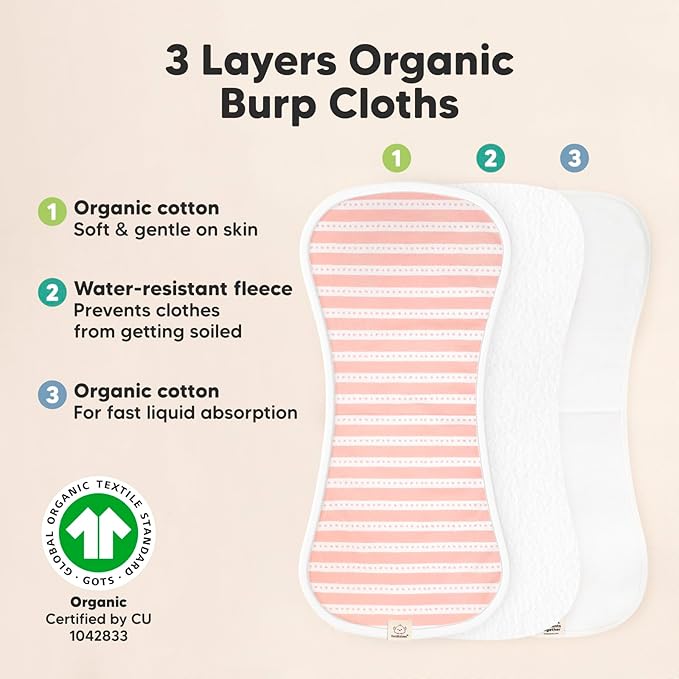 Organic Burp Cloths Baby Boy & Girl - 5-Pack Super Absorbent Cotton Burping Cloths for Babies, Soft & Plush Newborn Spit Up Rags, Infant Towels for Milk Spit Up, Unisex, Large 21" x 10" (Sweet Charm)