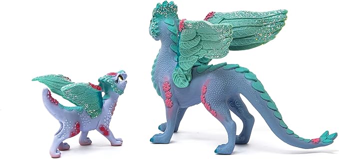 Schleich Bayala - 2 PC Flower Dragon and Baby Toy Set for Girls and Boys - Durable Fantasy Fairy Animal Figurines - Cute Pink and Blue Dragon Figures - Fun Wyvern Playset for Kids Ages 5+ - 70592