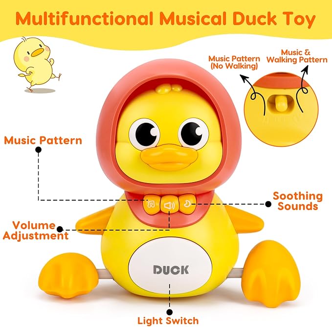 Baby Toys 6-12 Months Musical Duck Toy Set 3 4 5 6 7 8 9 10 Month Old Tummy Time Infant Newborn Crawling Moving Light Up Toys for Babies 9-12-18 Months Christmas Birthday Shower Gifts for 1 Year Old