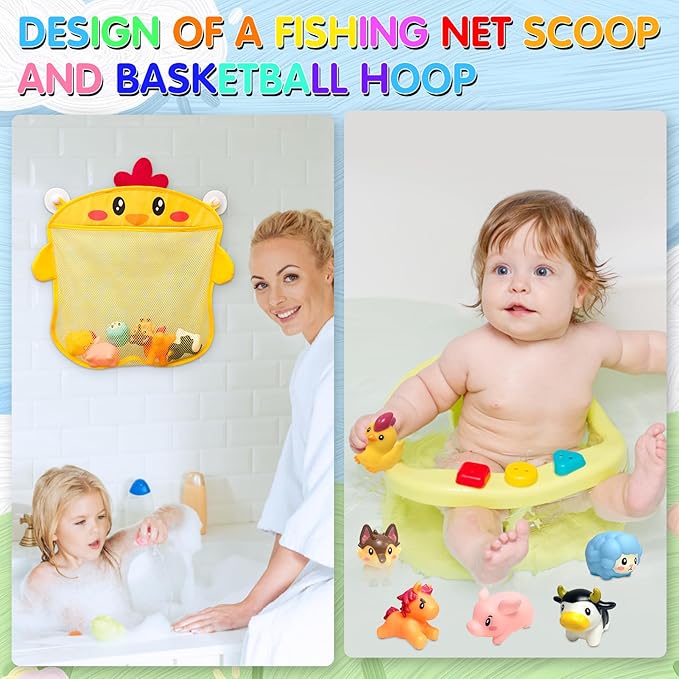 No Hole Mold Free Bath Toys for Toddlers 1-3, Animal Water Toys for 6-12 Months Infants with Storage Bag, Soft Squeezable Water Toys for Babies and Toddlers, for Pool, Bathtub, Beach, Tub