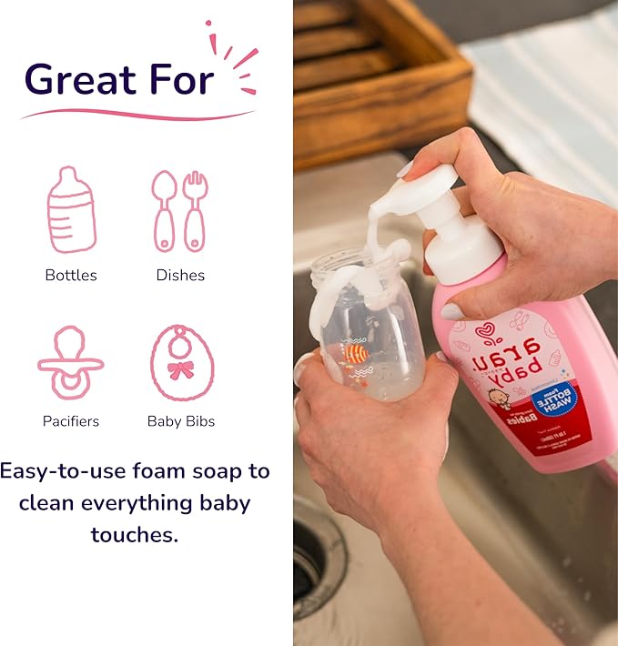 Arau Baby Unscented Foam Bottle Wash Refill, Natural Plant Based Baby Bottle & Dish Soap, No Artificial Fragrance or Additives, Gentle for Washing Bottles, Pacifiers and Toys, Easy Rinse, 15.21 Fl Oz