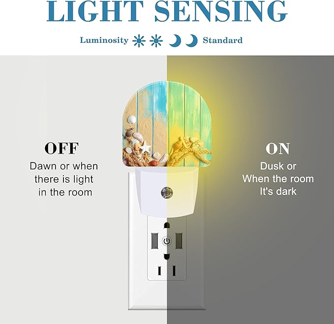 Night Light Plug into Wall Shells and Blue Wooden Planks Night Light with Dusk to Dawn Sensor Night Light for Kid Girls Boys Women Men Room Decor, Hallway, Kitchen, Bathroom, Nursery, Stairs