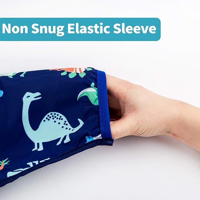 Baby Noah 3 Pack Long Sleeve Bib, Toddler Mess Free & Waterproof Shirt Bibs, Reusable Bib with Pocket, Adjustable Fits Ages 6-12 Months