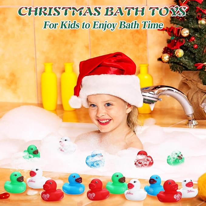 400 Pcs Christmas Rubber Ducks Assorted Rubber Duckies Bulk Xmas Mini Pool Bath Toy Ducks Small Tiny Ducky for Christmas Party Favors Classroom Exchange Gifts